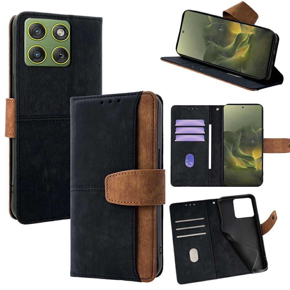 For Motorola Edge 70 5G Case RFID Blocking Color Splicing PU Leather Wallet Phone Cover - Black