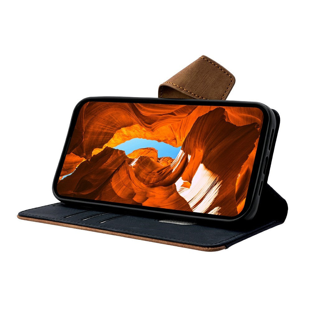 For Motorola Edge 70 5G Case RFID Blocking Color Splicing PU Leather Wallet Phone Cover - Black