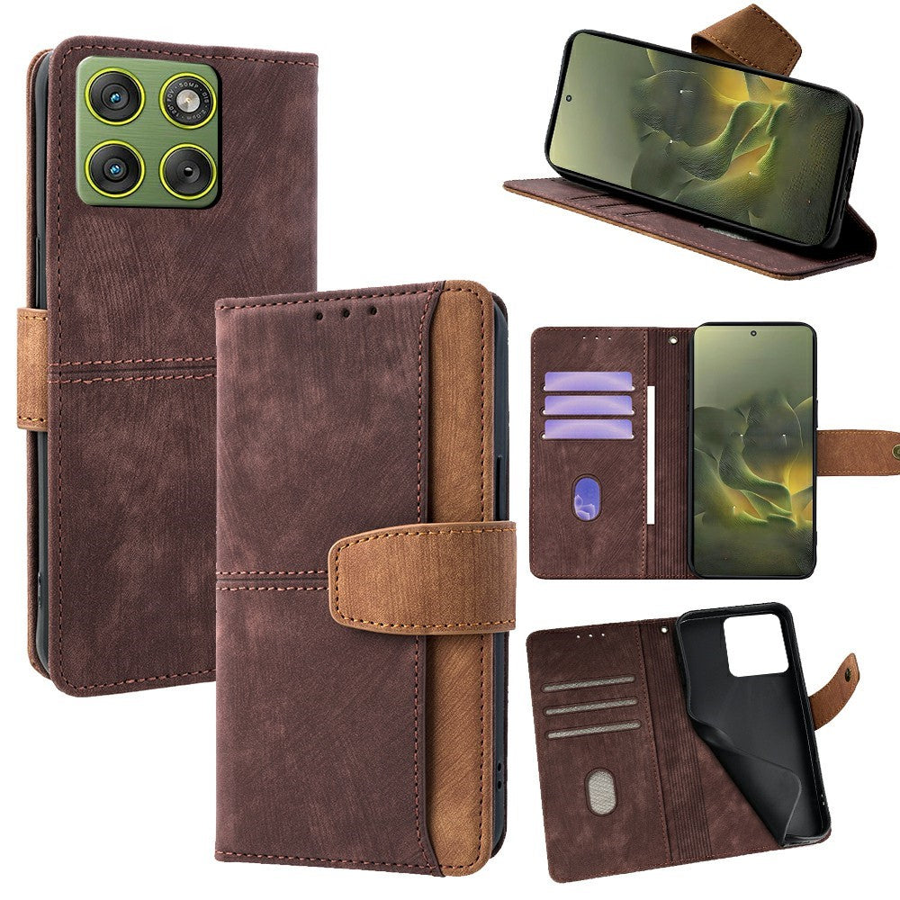 For Motorola Edge 70 5G Case RFID Blocking Color Splicing PU Leather Wallet Phone Cover - Brown