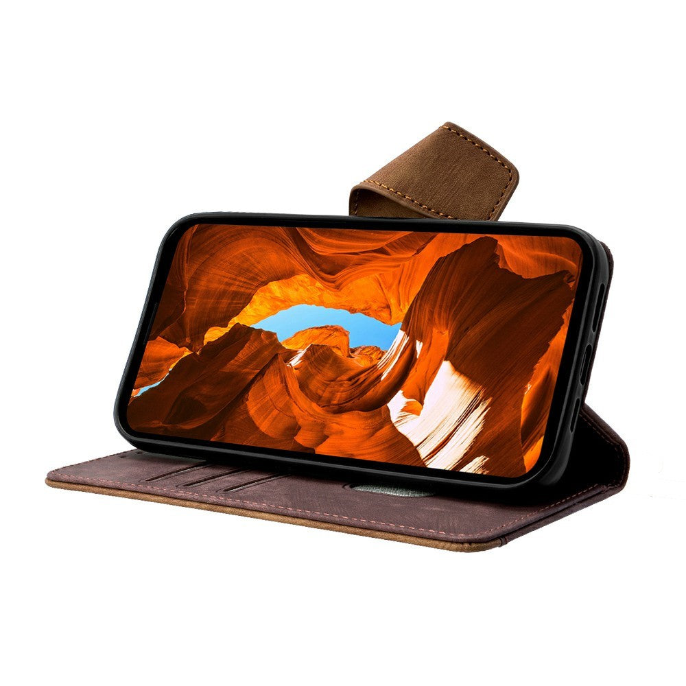 For Motorola Edge 70 5G Case RFID Blocking Color Splicing PU Leather Wallet Phone Cover - Brown
