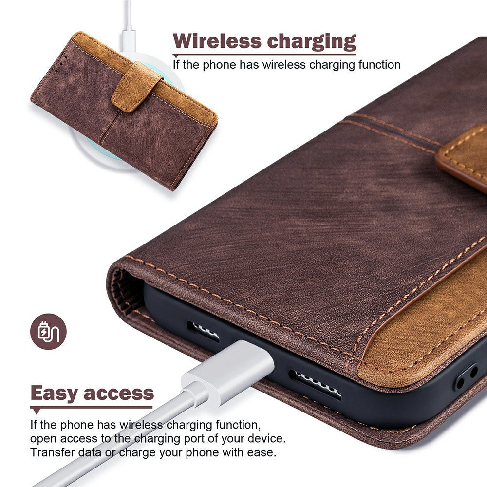 For Motorola Edge 70 5G Case RFID Blocking Color Splicing PU Leather Wallet Phone Cover - Brown
