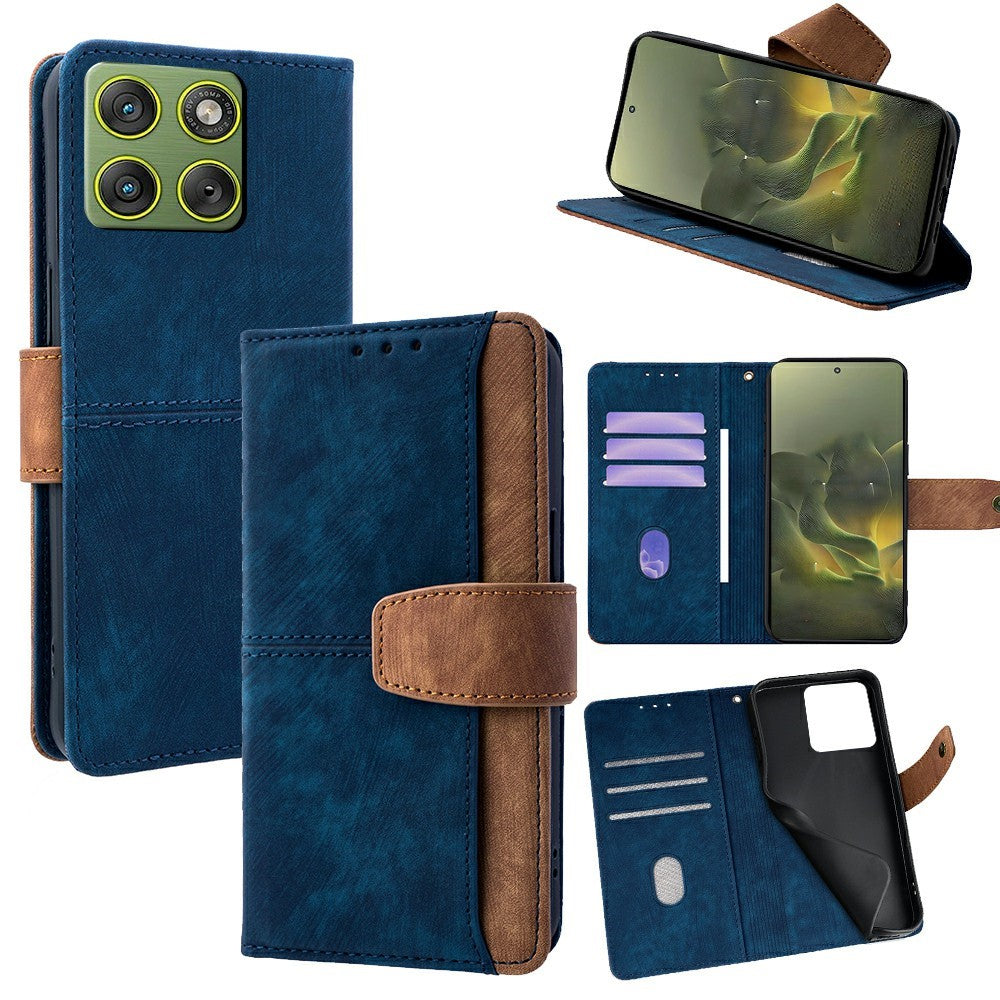 For Motorola Edge 70 5G Case RFID Blocking Color Splicing PU Leather Wallet Phone Cover - Blue