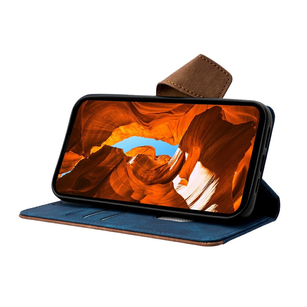 For Motorola Edge 70 5G Case RFID Blocking Color Splicing PU Leather Wallet Phone Cover - Blue