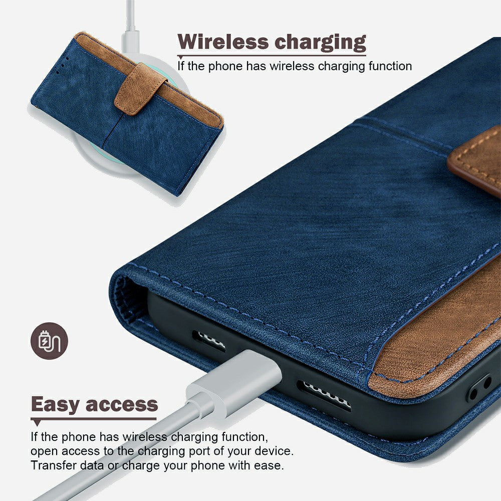 For Motorola Edge 70 5G Case RFID Blocking Color Splicing PU Leather Wallet Phone Cover - Blue