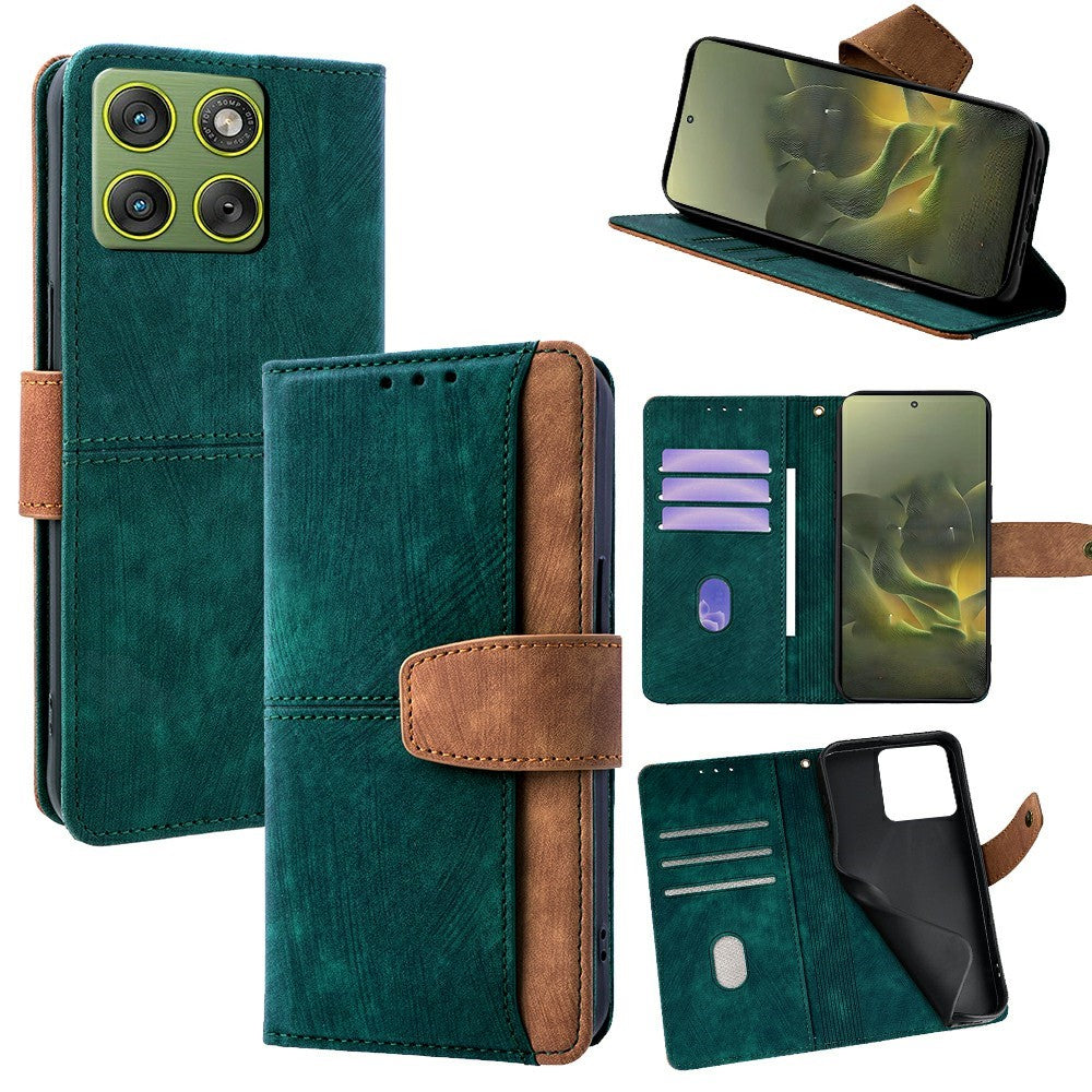 For Motorola Edge 70 5G Case RFID Blocking Color Splicing PU Leather Wallet Phone Cover - Green