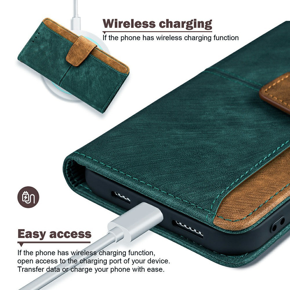 For Motorola Edge 70 5G Case RFID Blocking Color Splicing PU Leather Wallet Phone Cover - Green