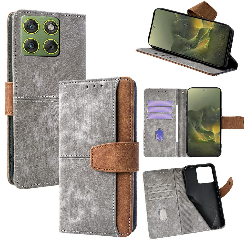 For Motorola Edge 70 5G Case RFID Blocking Color Splicing PU Leather Wallet Phone Cover - Grey