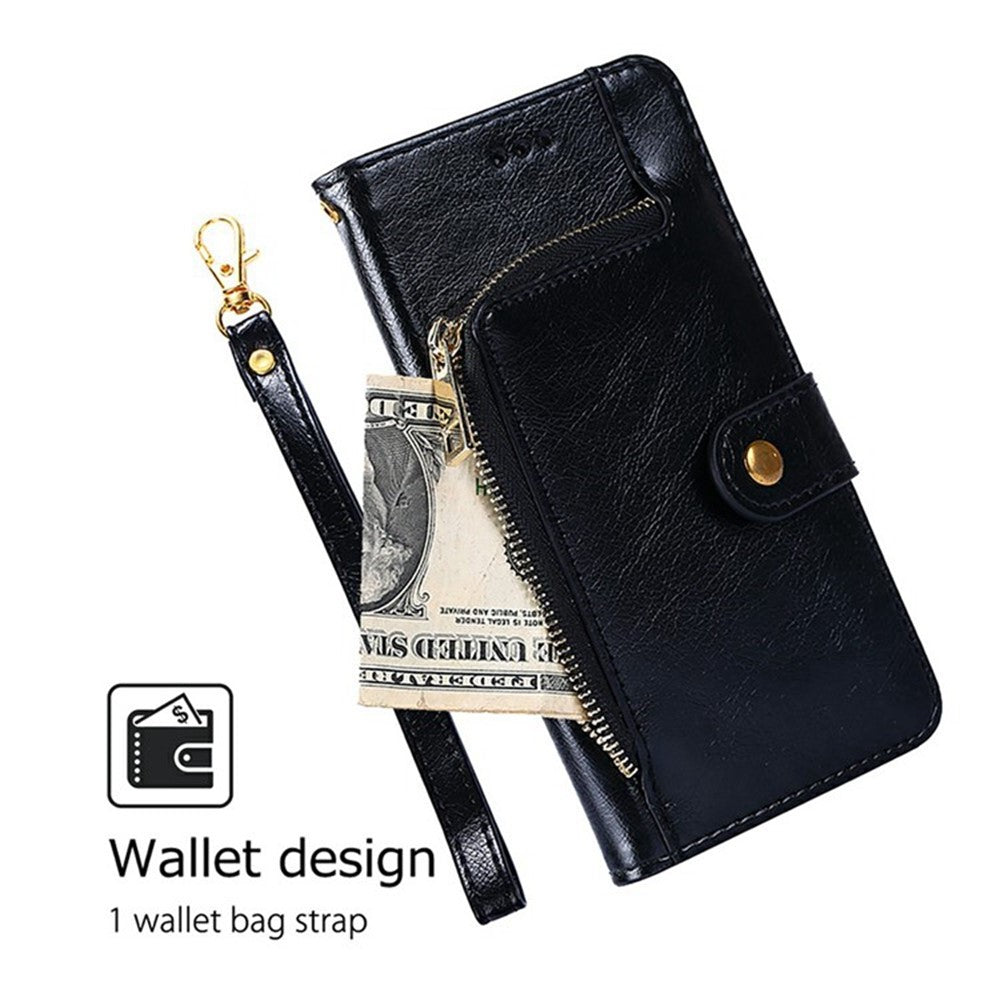 For Motorola Edge 70 5G Case Zipper Pocket PU Leather Wallet Flip Phone Cover - Black