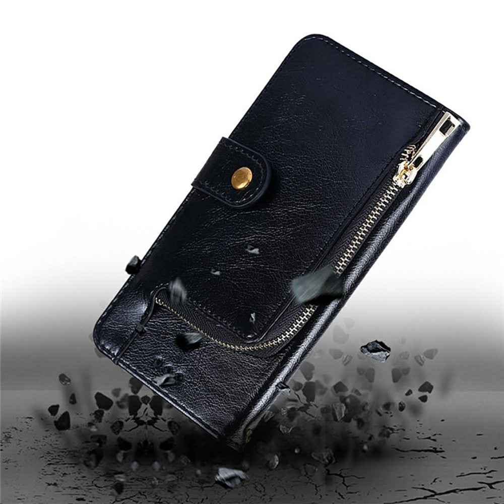 For Motorola Edge 70 5G Case Zipper Pocket PU Leather Wallet Flip Phone Cover - Black