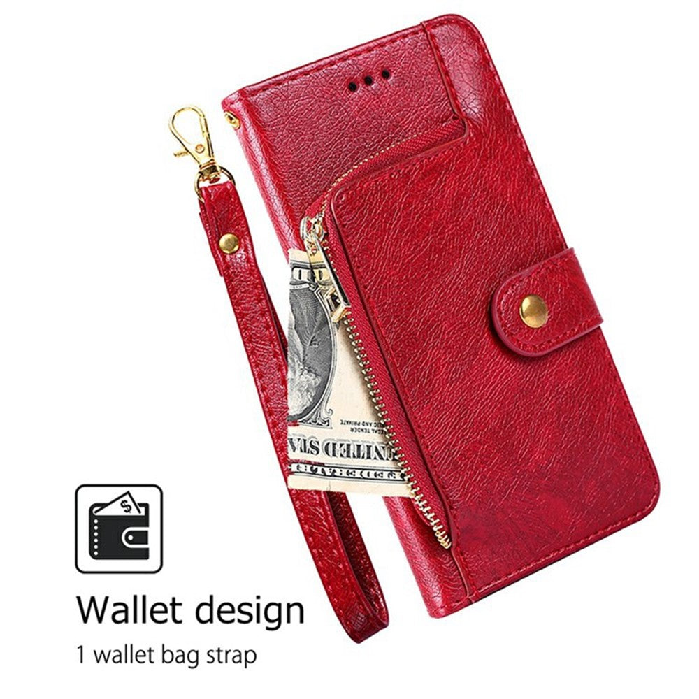 For Motorola Edge 70 5G Case Zipper Pocket PU Leather Wallet Flip Phone Cover - Red