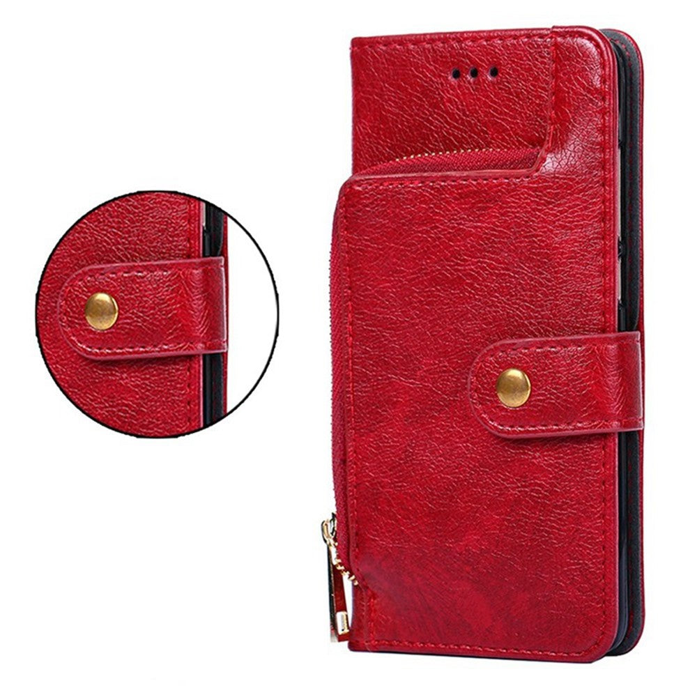 For Motorola Edge 70 5G Case Zipper Pocket PU Leather Wallet Flip Phone Cover - Red