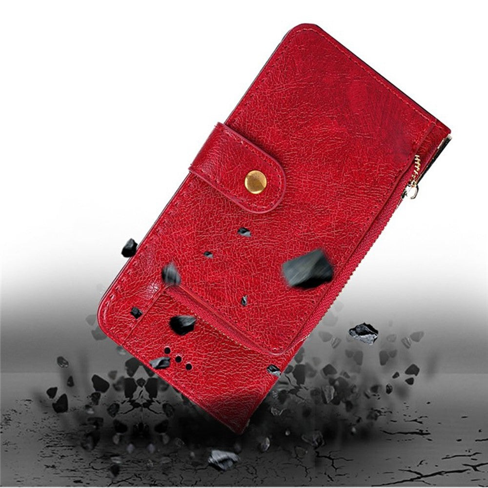 For Motorola Edge 70 5G Case Zipper Pocket PU Leather Wallet Flip Phone Cover - Red