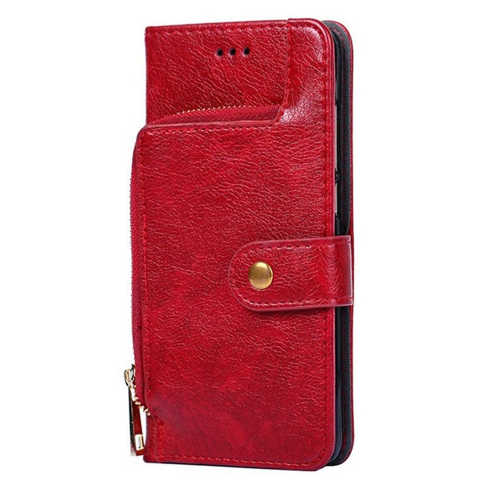 For Motorola Edge 70 5G Case Zipper Pocket PU Leather Wallet Flip Phone Cover - Red