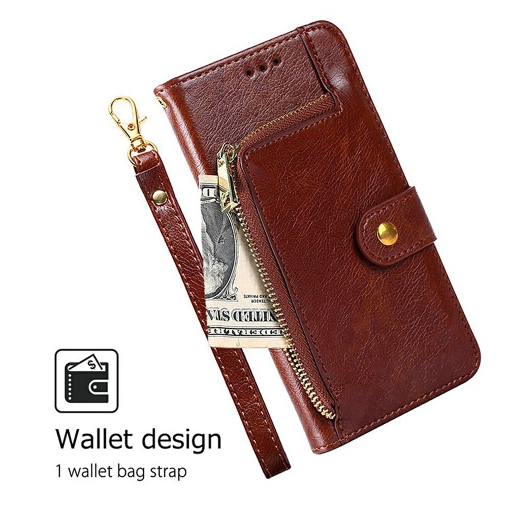 For Motorola Edge 70 5G Case Zipper Pocket PU Leather Wallet Flip Phone Cover - Brown