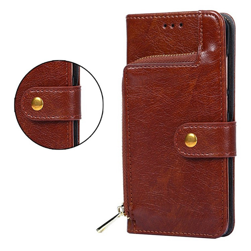 For Motorola Edge 70 5G Case Zipper Pocket PU Leather Wallet Flip Phone Cover - Brown