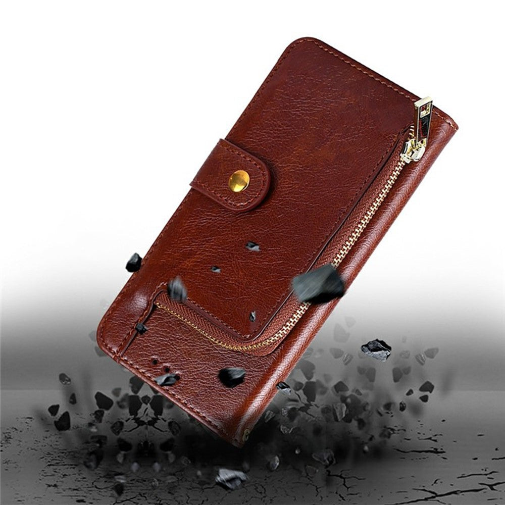 For Motorola Edge 70 5G Case Zipper Pocket PU Leather Wallet Flip Phone Cover - Brown