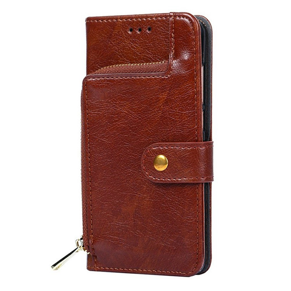 For Motorola Edge 70 5G Case Zipper Pocket PU Leather Wallet Flip Phone Cover - Brown