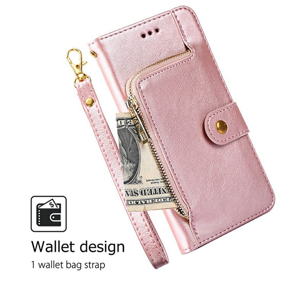 For Motorola Edge 70 5G Case Zipper Pocket PU Leather Wallet Flip Phone Cover - Rose Gold