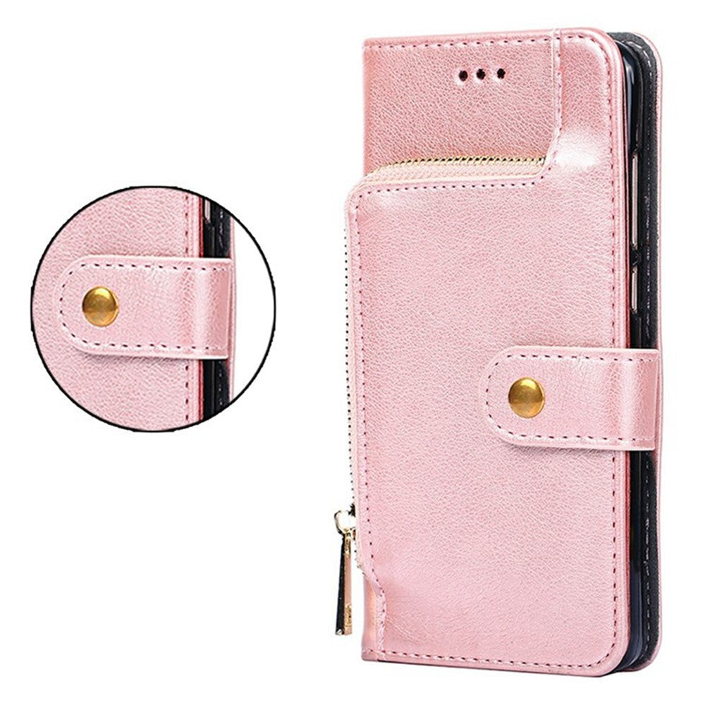 For Motorola Edge 70 5G Case Zipper Pocket PU Leather Wallet Flip Phone Cover - Rose Gold