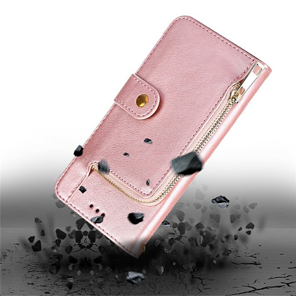 For Motorola Edge 70 5G Case Zipper Pocket PU Leather Wallet Flip Phone Cover - Rose Gold