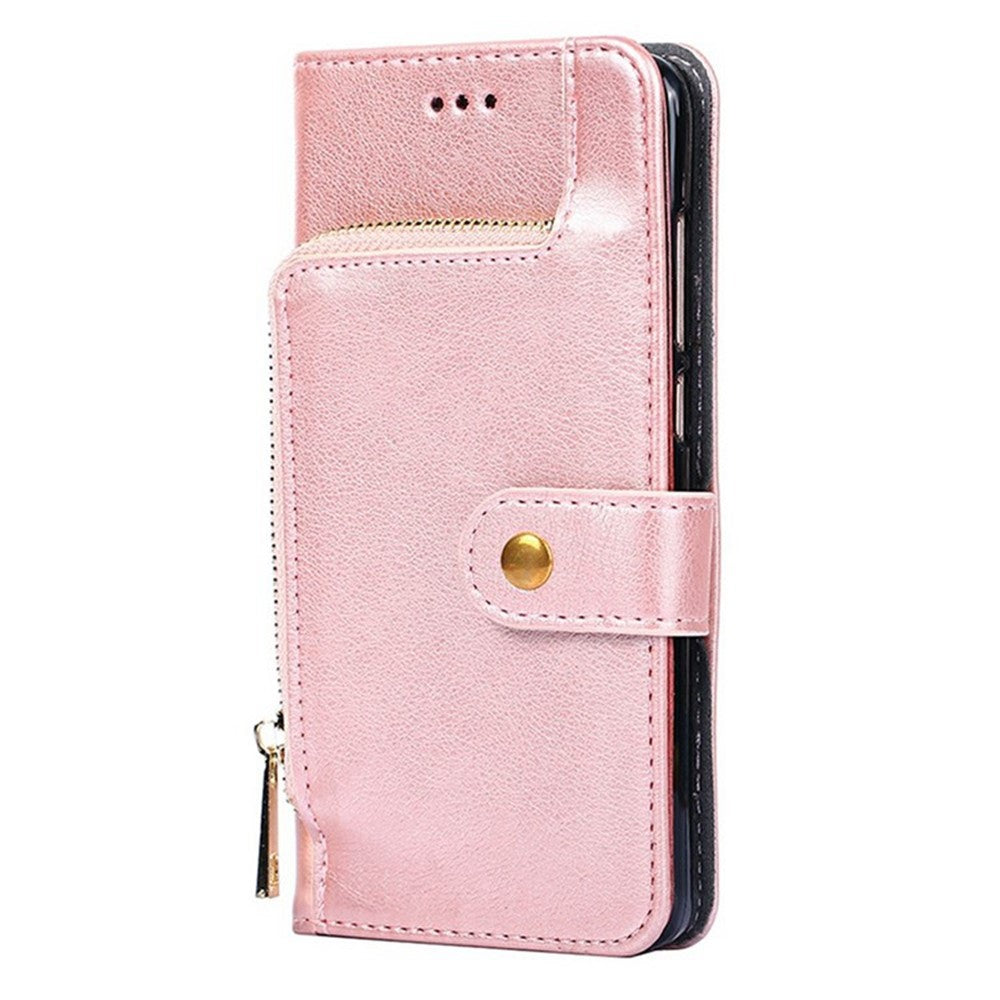 For Motorola Edge 70 5G Case Zipper Pocket PU Leather Wallet Flip Phone Cover - Rose Gold