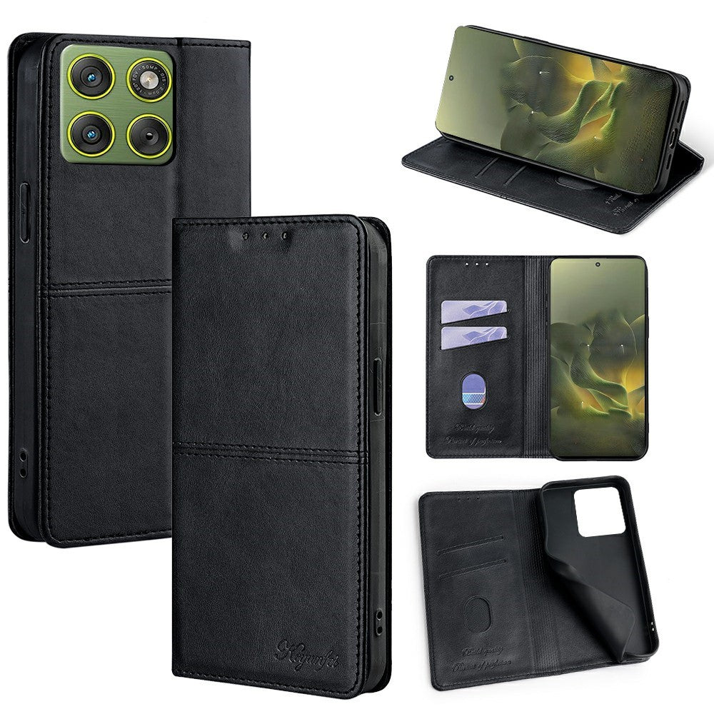 For Motorola Edge 70 5G Case Card Slots Cowhide Texture Phone Leather Cover - Black