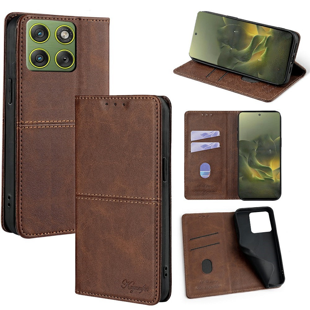 For Motorola Edge 70 5G Case Card Slots Cowhide Texture Phone Leather Cover - Dark Brown