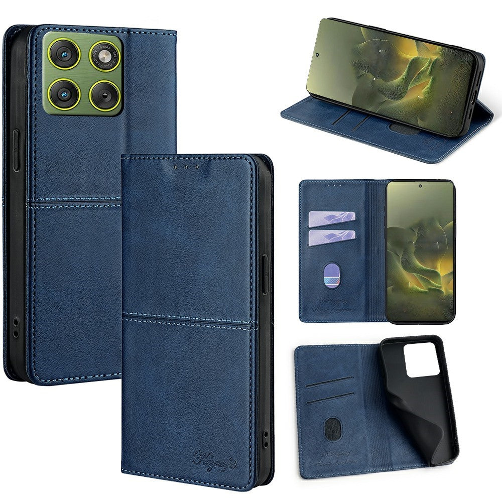 For Motorola Edge 70 5G Case Card Slots Cowhide Texture Phone Leather Cover - Blue