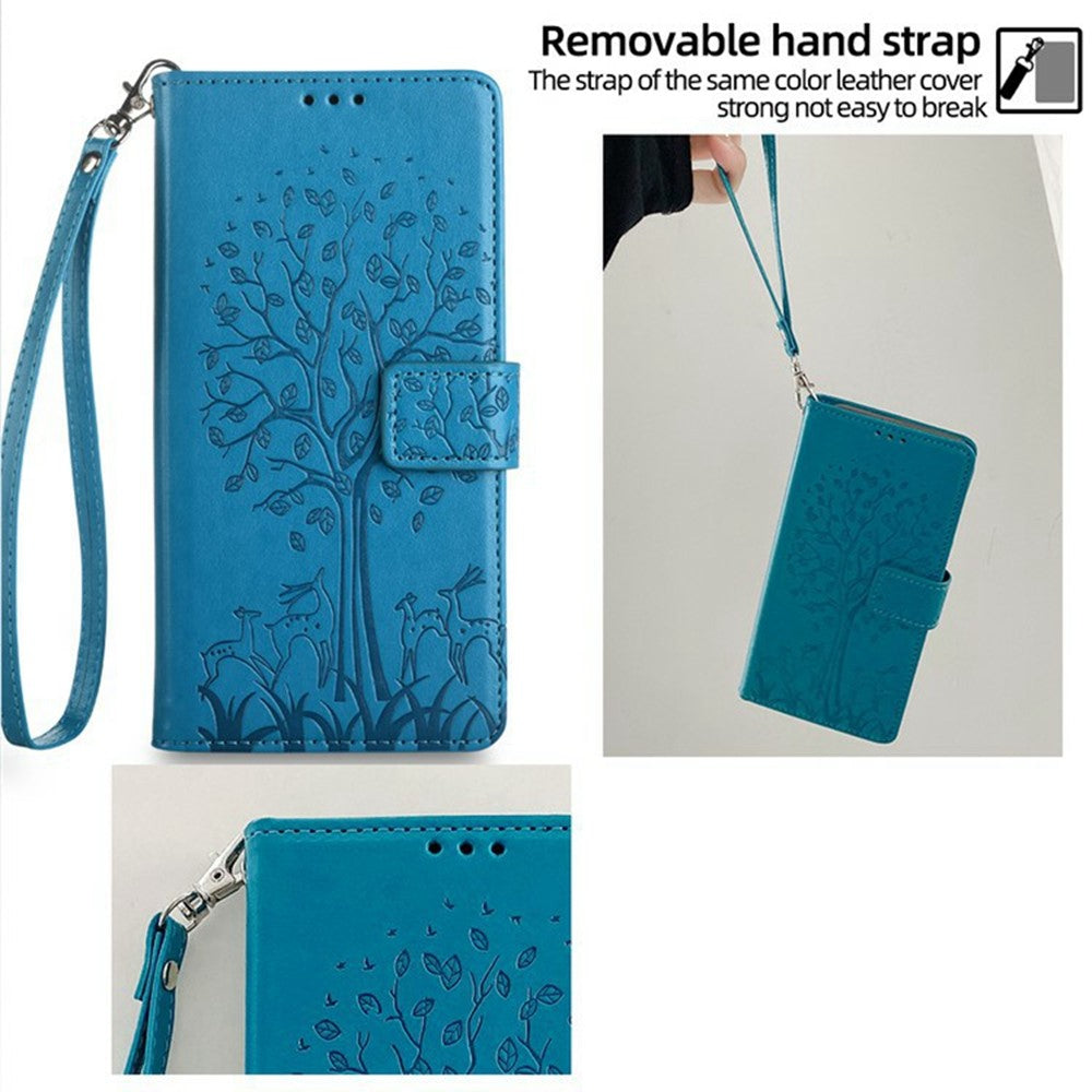 For Motorola Edge 70 5G Case PU Leather Wallet Phone Cover Tree Deer Imprinted - Blue