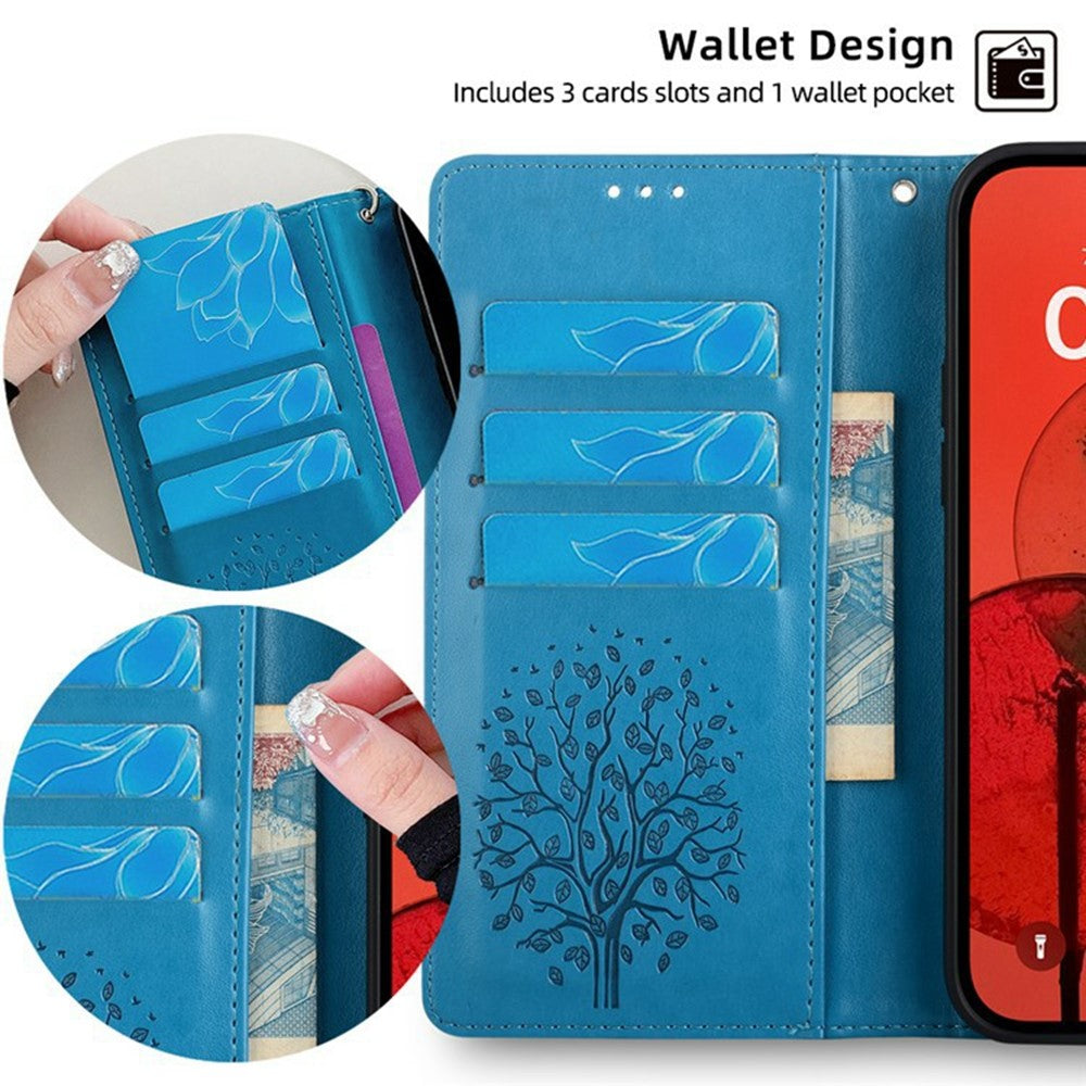 For Motorola Edge 70 5G Case PU Leather Wallet Phone Cover Tree Deer Imprinted - Blue