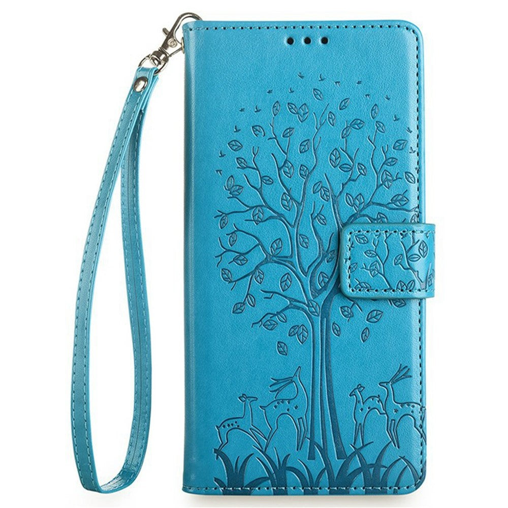 For Motorola Edge 70 5G Case PU Leather Wallet Phone Cover Tree Deer Imprinted - Blue