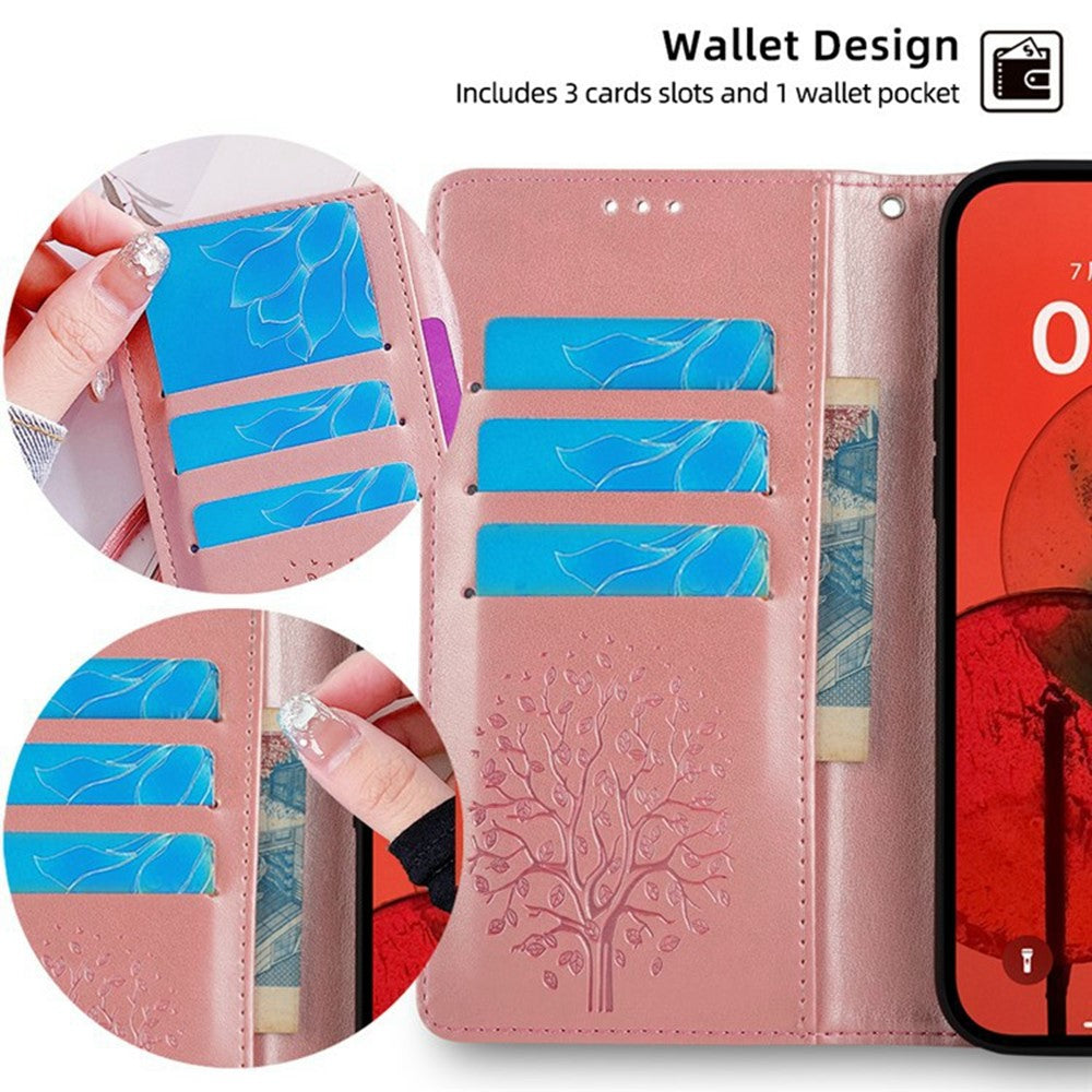 For Motorola Edge 70 5G Case PU Leather Wallet Phone Cover Tree Deer Imprinted - Rose Gold