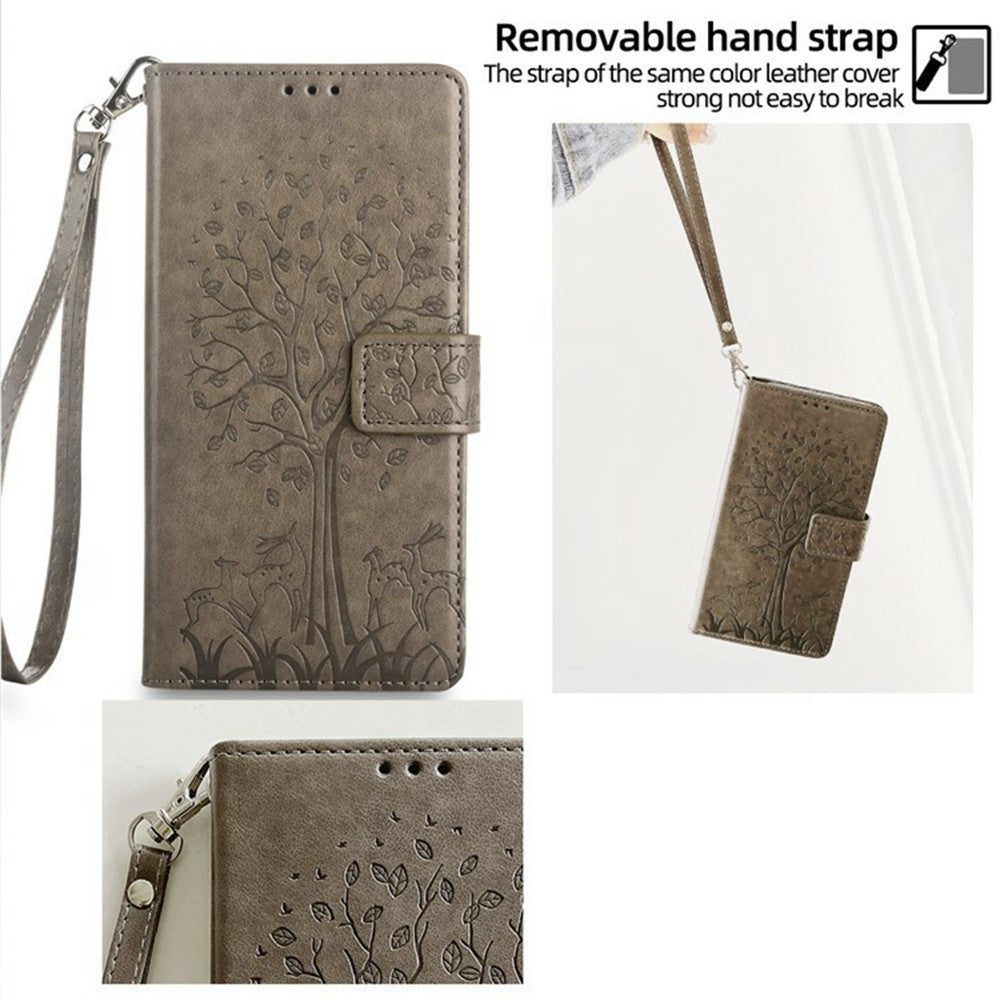 For Motorola Edge 70 5G Case PU Leather Wallet Phone Cover Tree Deer Imprinted - Grey
