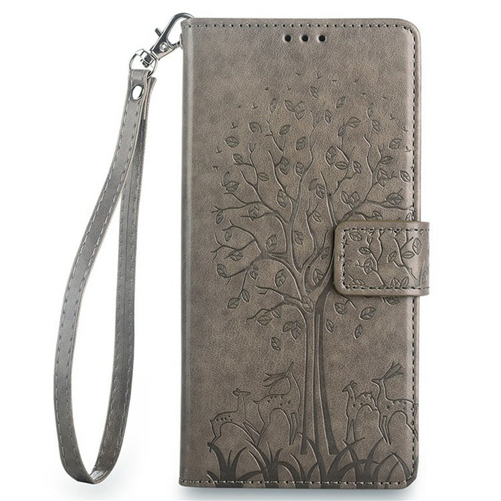 For Motorola Edge 70 5G Case PU Leather Wallet Phone Cover Tree Deer Imprinted - Grey