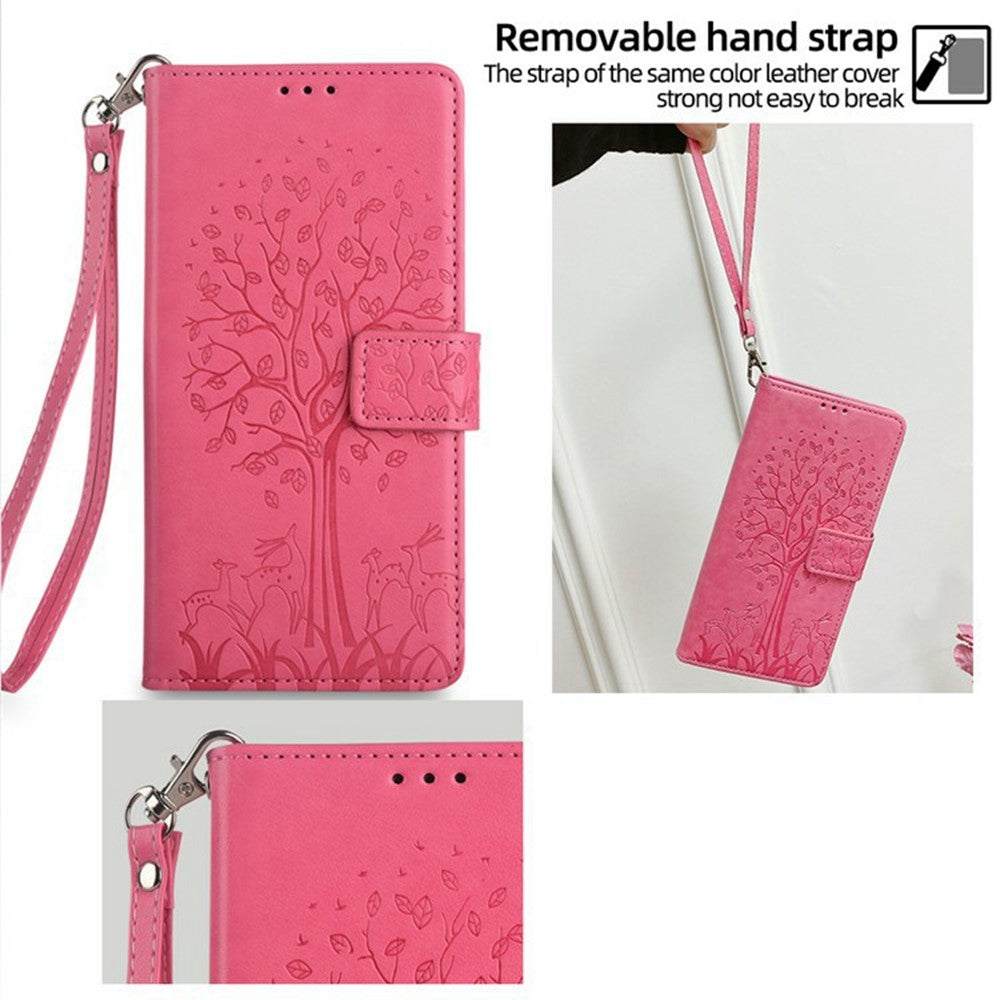 For Motorola Edge 70 5G Case PU Leather Wallet Phone Cover Tree Deer Imprinted - Pink