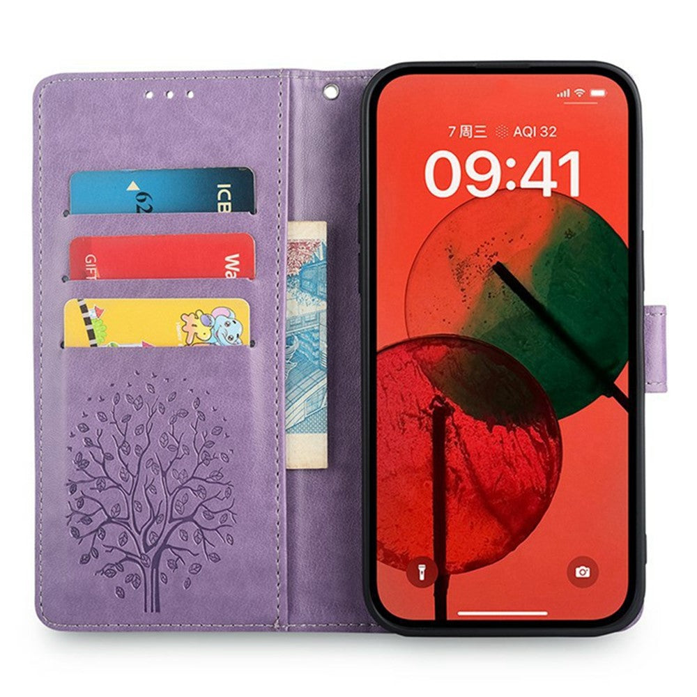For Motorola Edge 70 5G Case PU Leather Wallet Phone Cover Tree Deer Imprinted - Purple