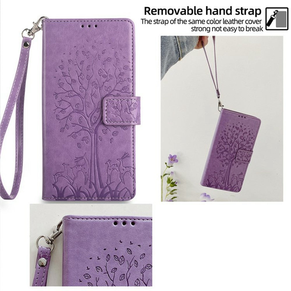 For Motorola Edge 70 5G Case PU Leather Wallet Phone Cover Tree Deer Imprinted - Purple