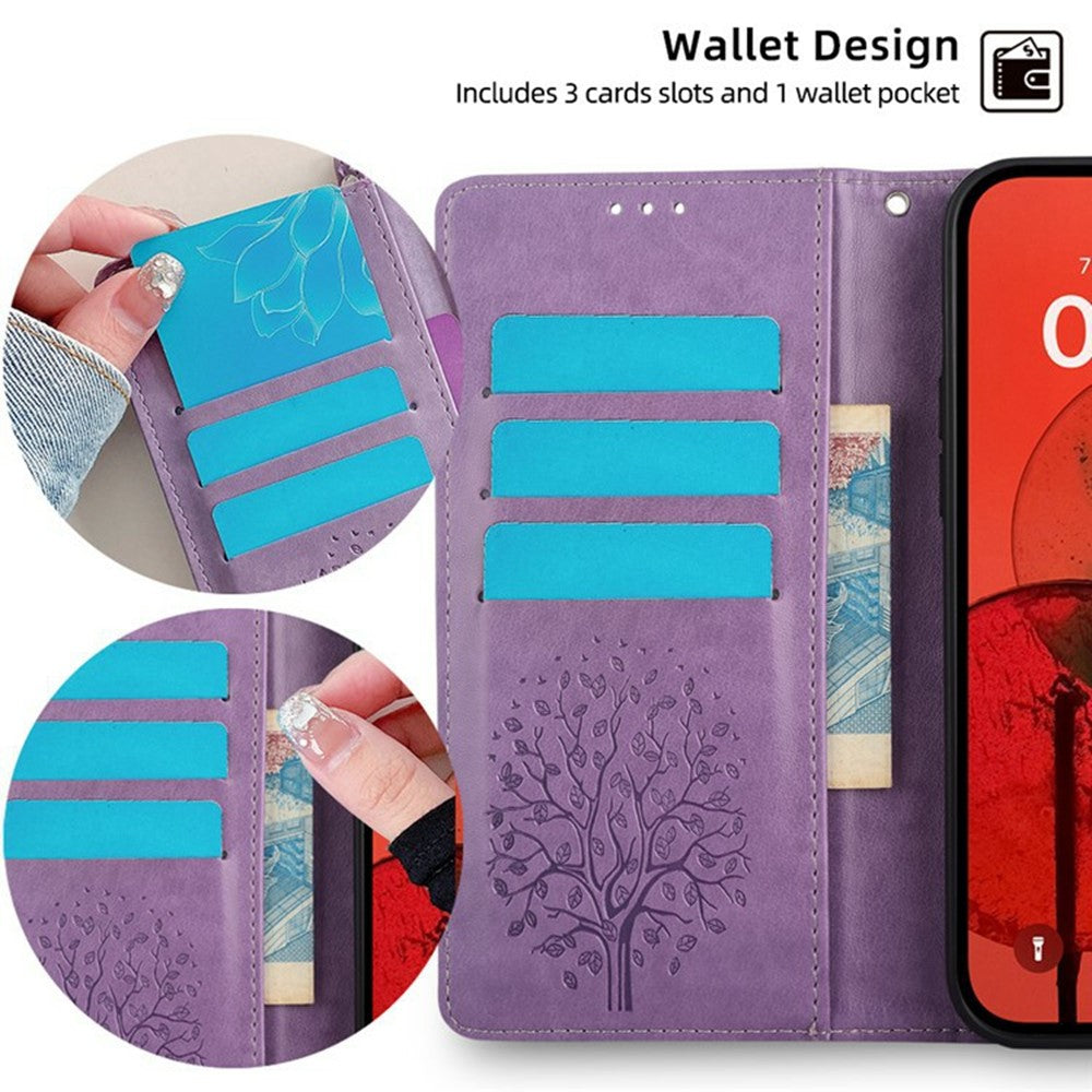 For Motorola Edge 70 5G Case PU Leather Wallet Phone Cover Tree Deer Imprinted - Purple
