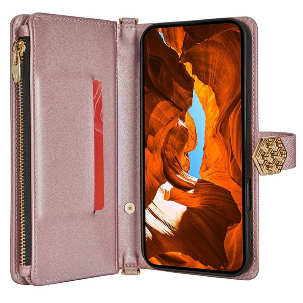 For Motorola Edge 70 5G Case Cross Texture PU Leather + TPU Wallet Phone Cover with Strap - Rose Gold