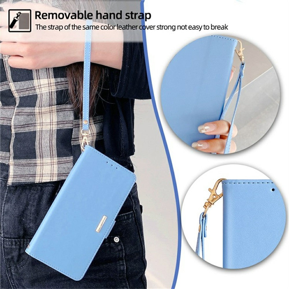 For Motorola Edge 70 5G Case PU Leather Wallet Stand Phone Cover with Crossbody Shoulder Strap - Blue