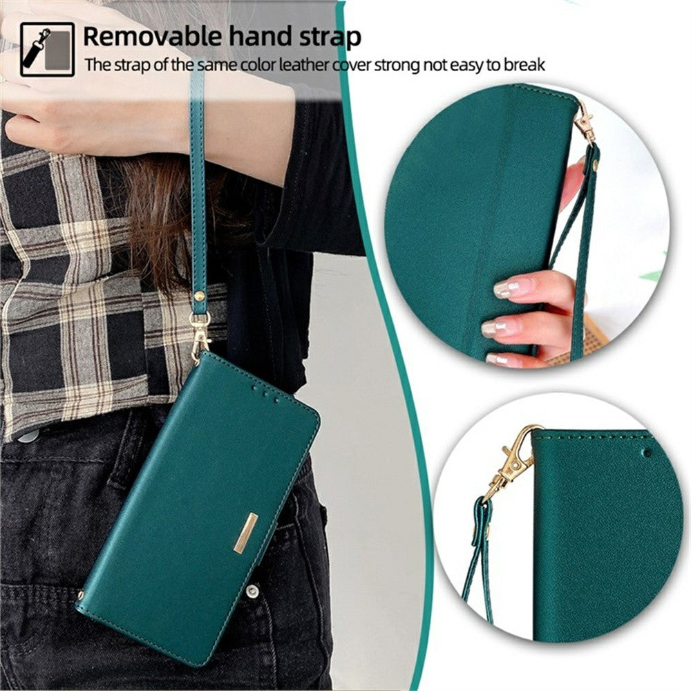 For Motorola Edge 70 5G Case PU Leather Wallet Stand Phone Cover with Crossbody Shoulder Strap - Green