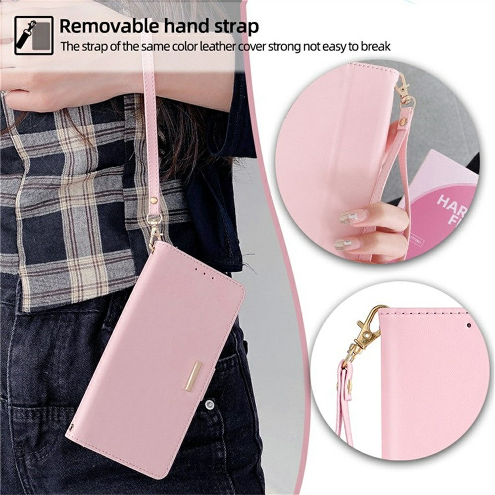 For Motorola Edge 70 5G Case PU Leather Wallet Stand Phone Cover with Crossbody Shoulder Strap - Pink