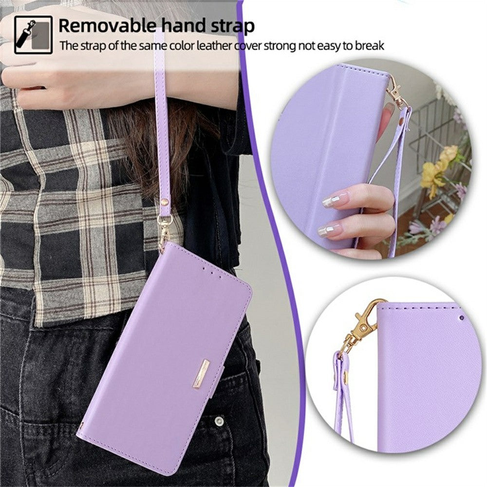 For Motorola Edge 70 5G Case PU Leather Wallet Stand Phone Cover with Crossbody Shoulder Strap - Purple
