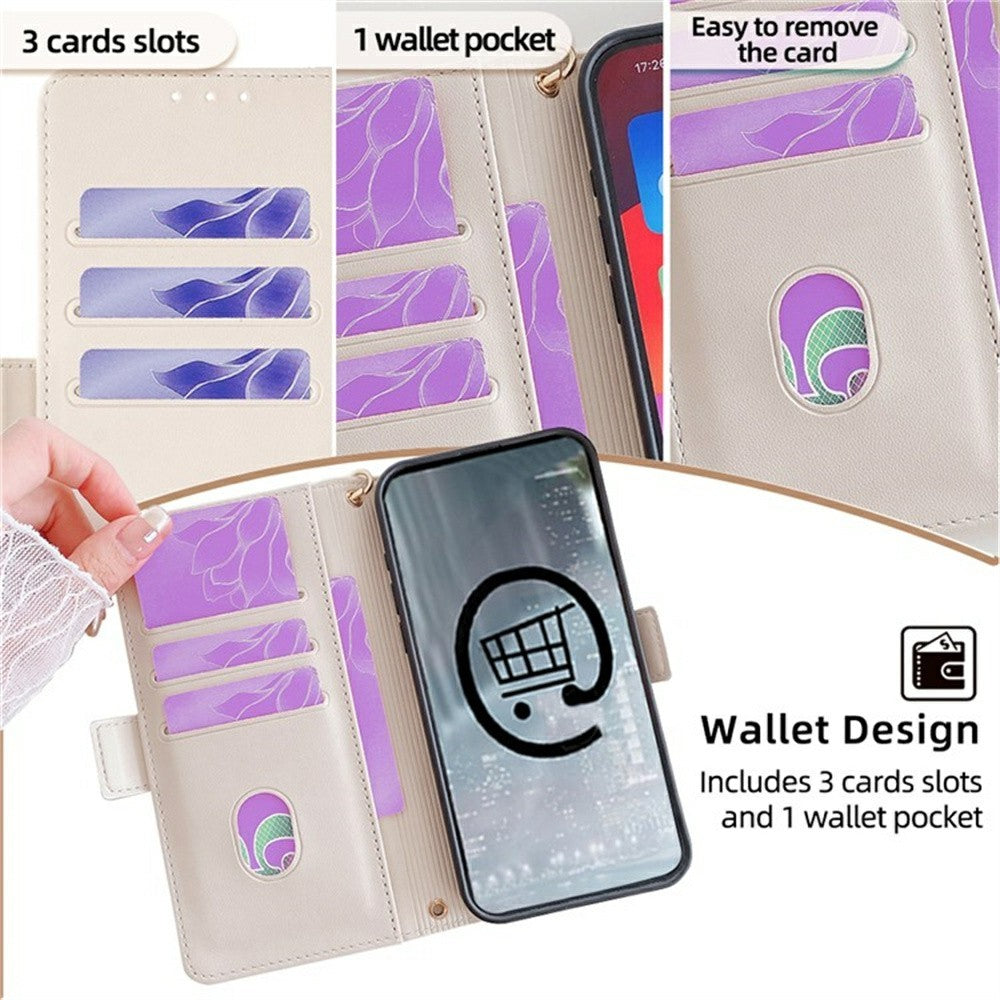 For Motorola Edge 70 5G Case PU Leather Wallet Stand Phone Cover with Crossbody Shoulder Strap - White