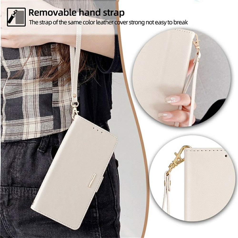 For Motorola Edge 70 5G Case PU Leather Wallet Stand Phone Cover with Crossbody Shoulder Strap - White