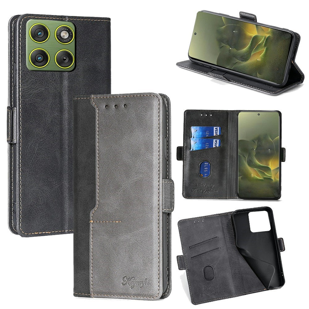 For Motorola Edge 70 5G Case Contrast Color Wallet Leather Phone Cover - Black + Grey