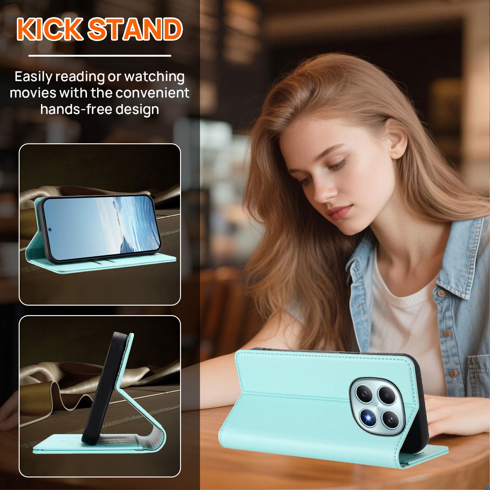 For Xiaomi Poco M8 5G / Redmi Note 15 5G (Global) / 15 4G (Global) Leather Wallet Case Magnetic Closure RFID Blocking Phone Cover - Mint Green