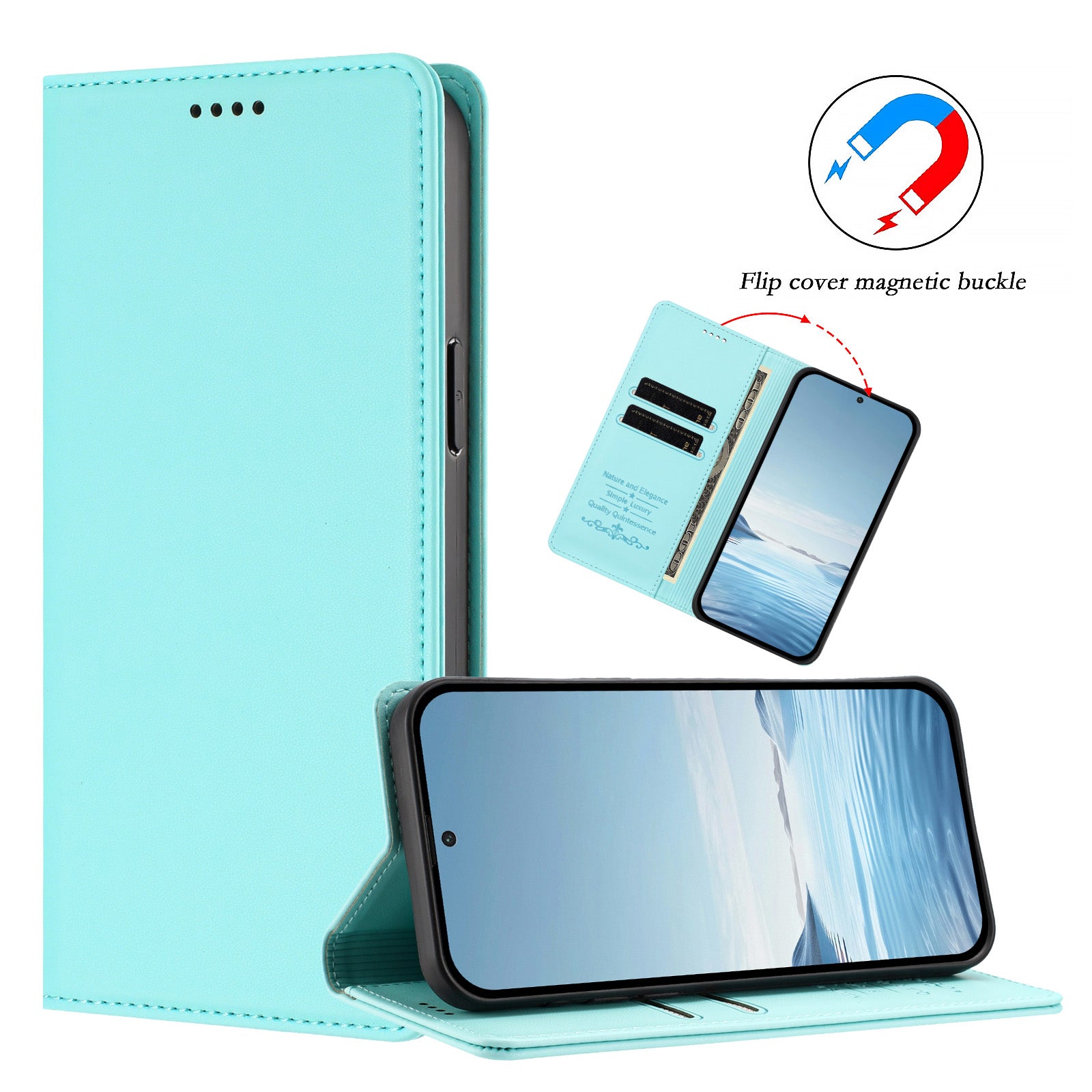 For Xiaomi Poco M8 5G / Redmi Note 15 5G (Global) / 15 4G (Global) Leather Wallet Case Magnetic Closure RFID Blocking Phone Cover - Mint Green