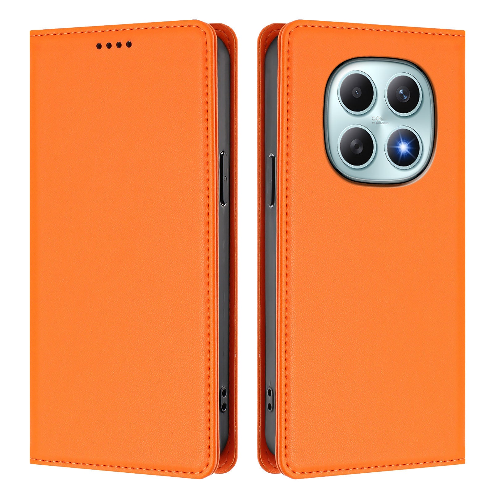 For Xiaomi Poco M8 5G / Redmi Note 15 5G (Global) / 15 4G (Global) Leather Wallet Case Magnetic Closure RFID Blocking Phone Cover - Orange