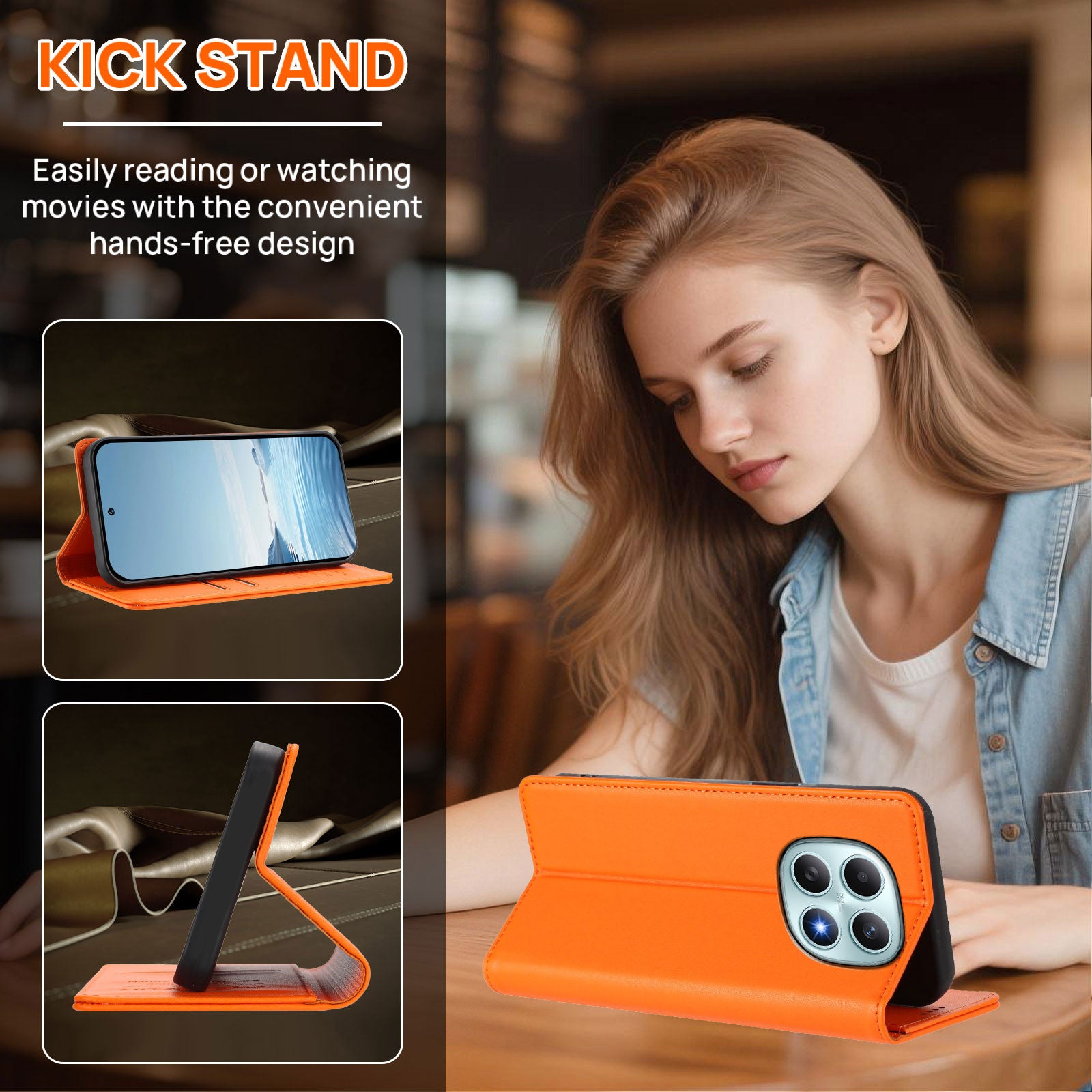For Xiaomi Poco M8 5G / Redmi Note 15 5G (Global) / 15 4G (Global) Leather Wallet Case Magnetic Closure RFID Blocking Phone Cover - Orange